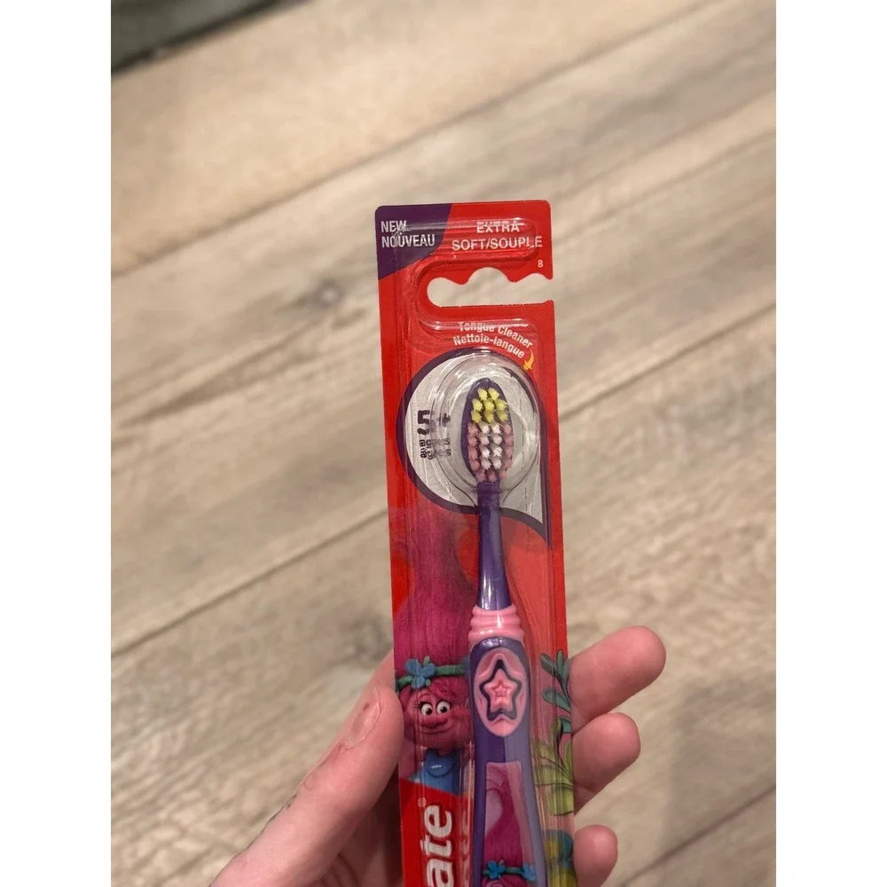 Colgate Kids Trolls Extra Soft Toothbrush Purple Poppy Ages 5+ Suction Cup Base